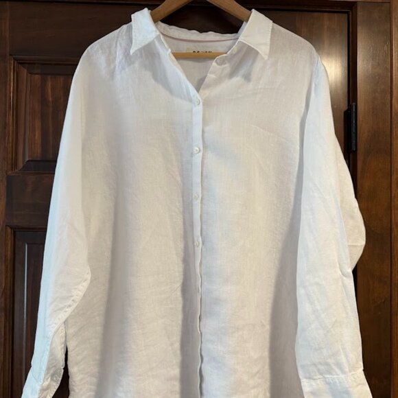 Boden Relaxed White Linen Long Sleeve Shirt, Size 16/18L - Picture 2 of 7